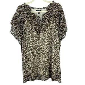 Haver London Ruffled Brown and Black Short Sleeve Blouse Size 2X